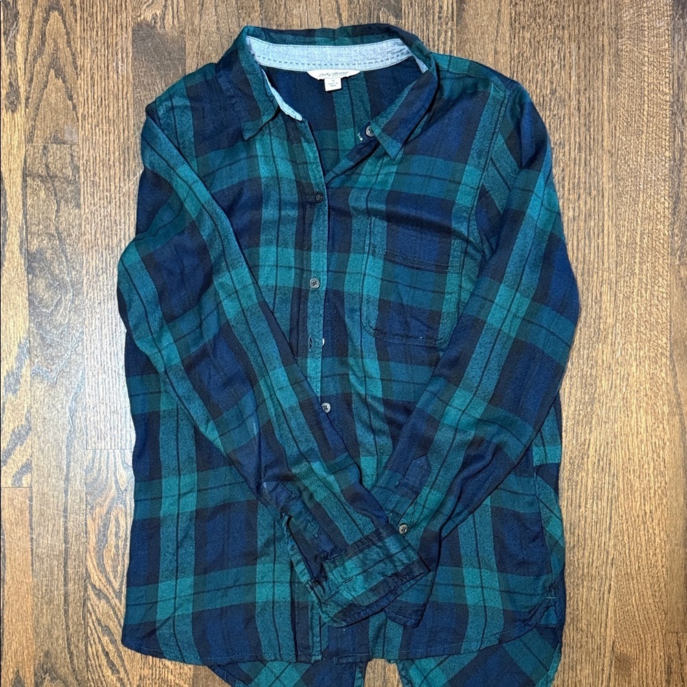Lucky Brand Women’s Blue and Green Plaid Shirt